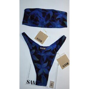 SAME Los Angeles Blue Floral Bandeau Bikini | Size M NWT